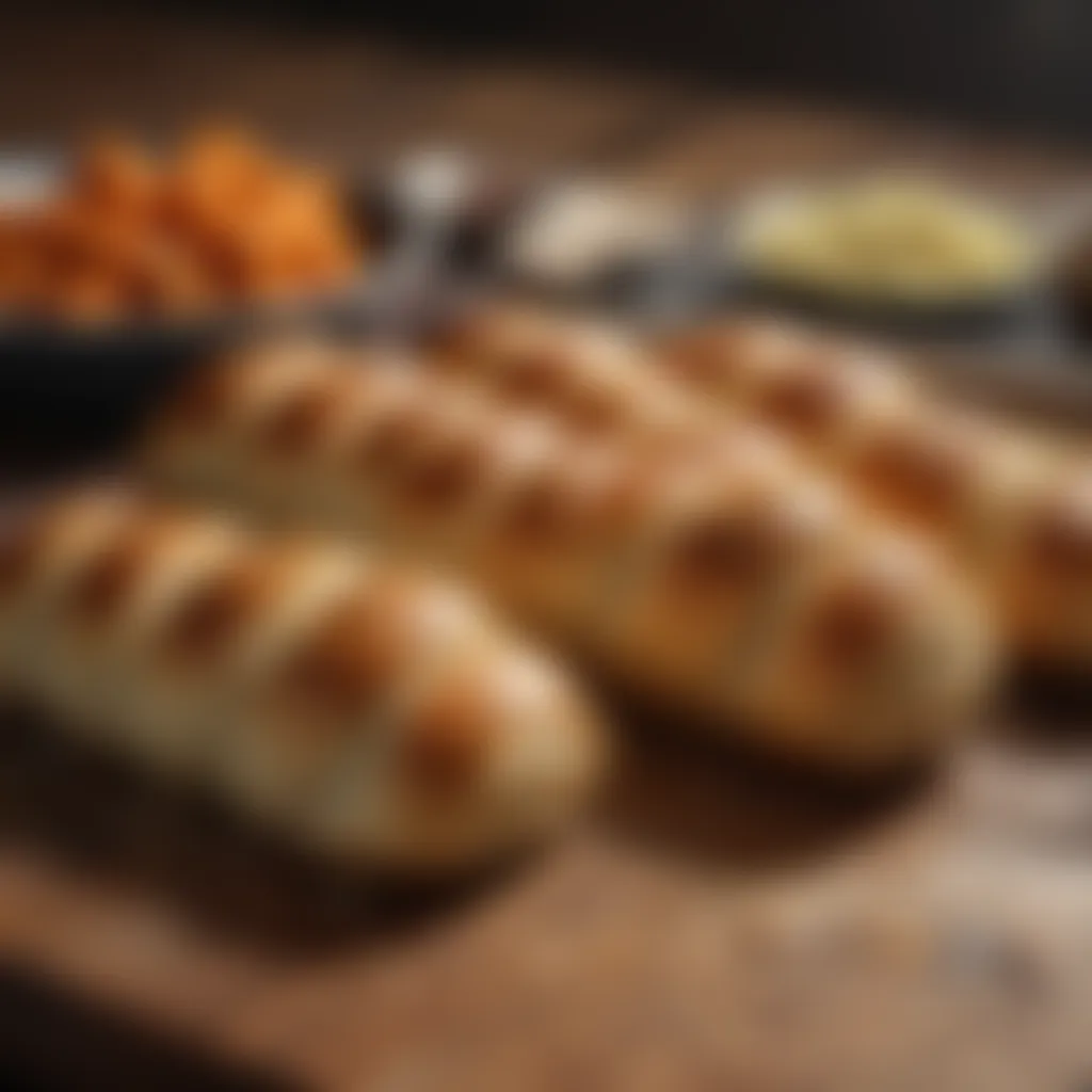 Freshly baked Ozzie Rolls cooling on a rustic wooden table