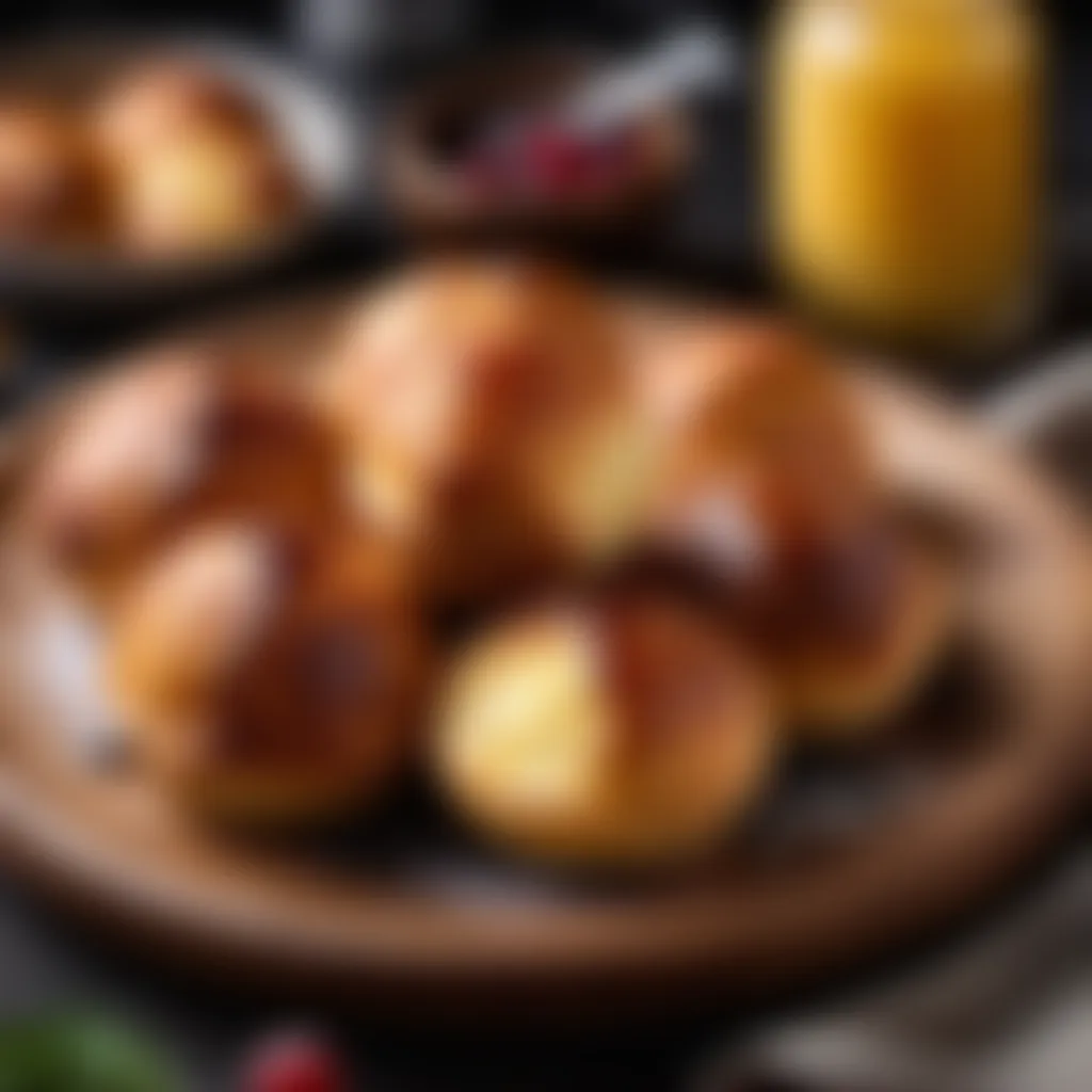 Freshly cooked aebleskiver on a wooden plate