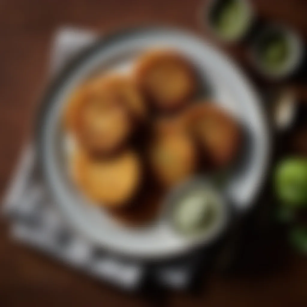 Plate of crispy fried green tomatoes with a dipping sauce