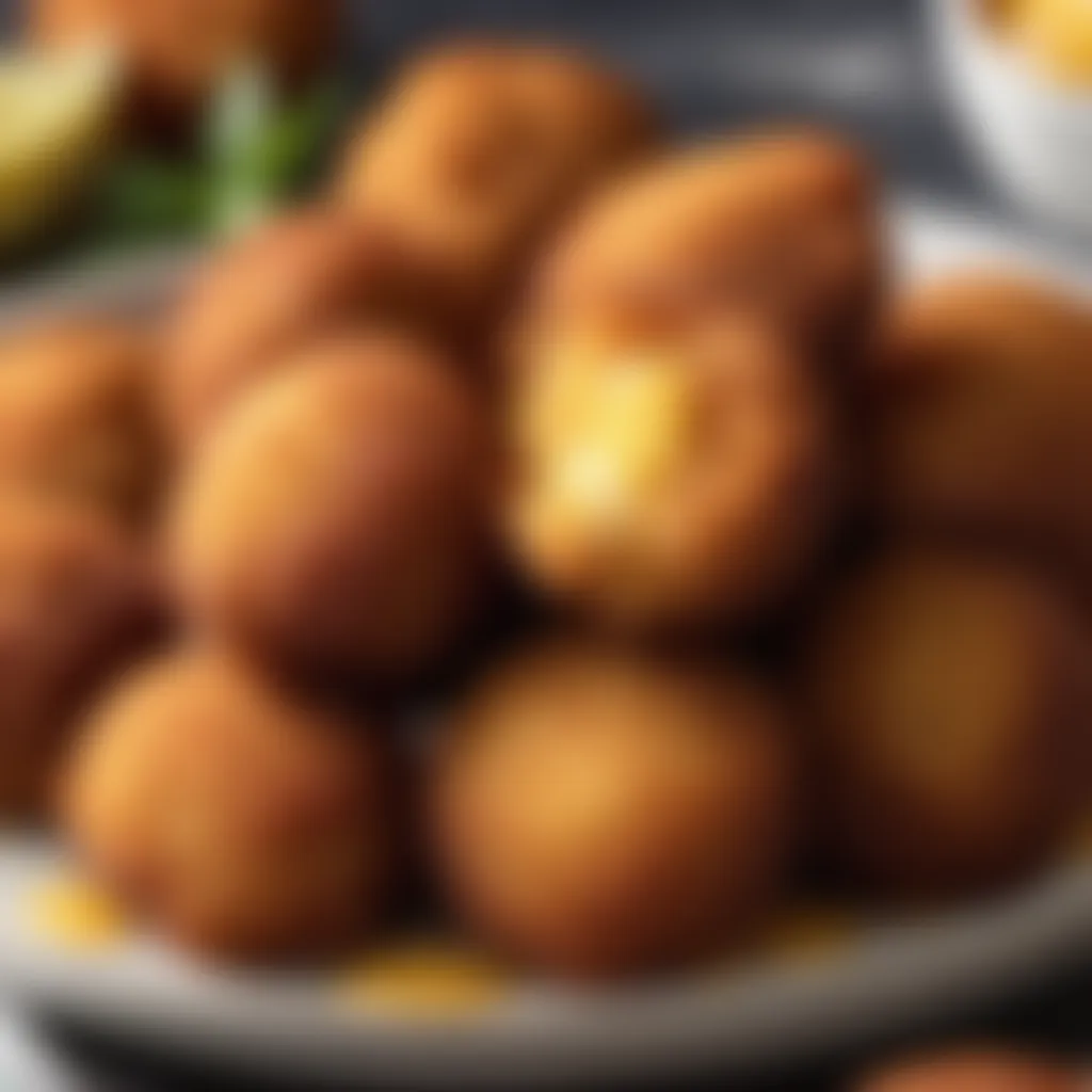 Freshly fried hush puppies on a plate