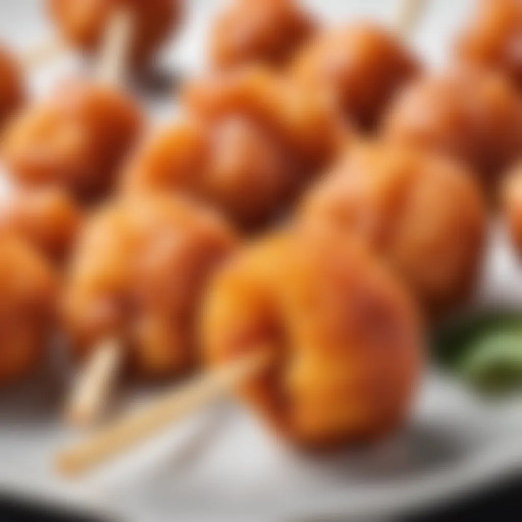 Freshly fried kwek kwek on a skewer