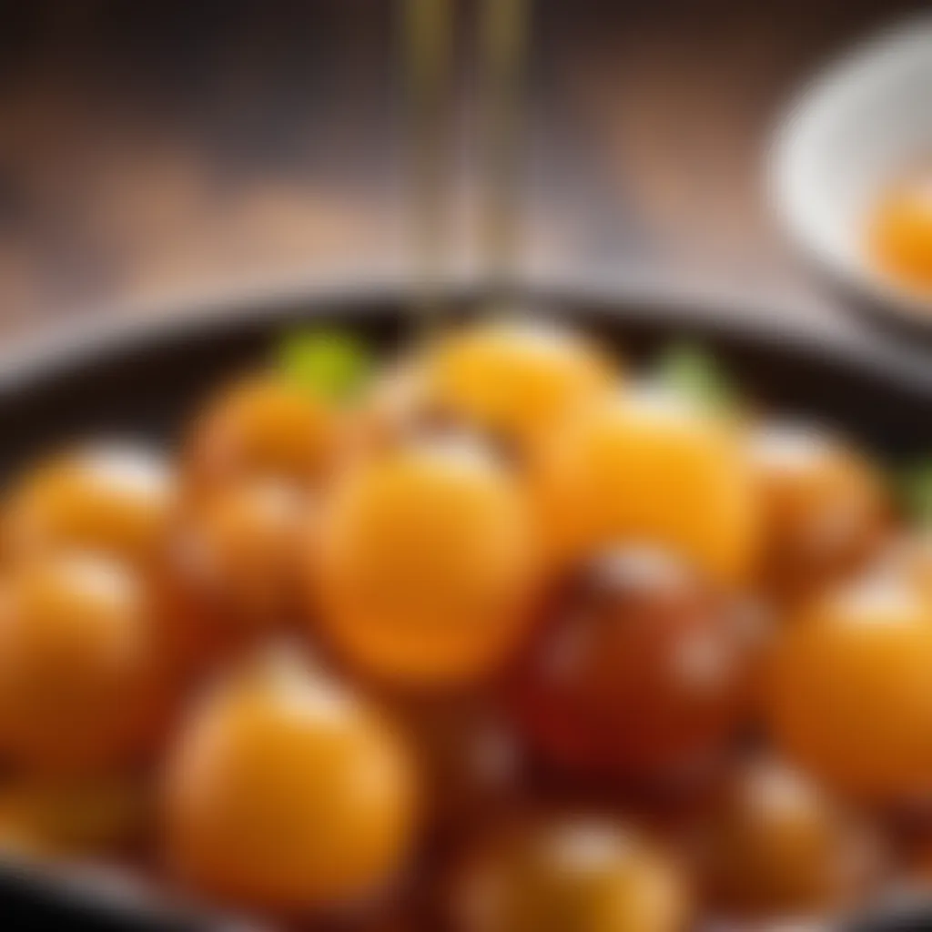 Glistening Lokma in sweet syrup Golden fried Lokma in syrup