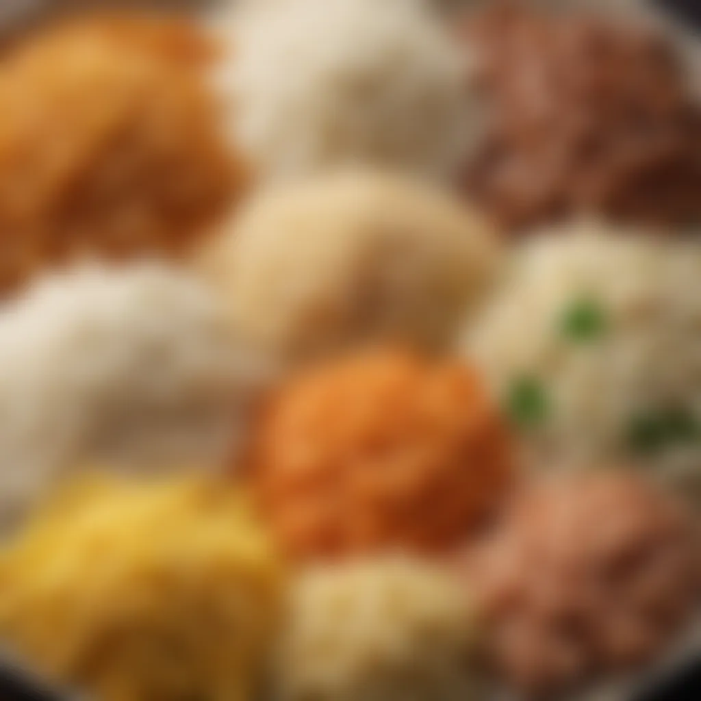 Various types of rice grains showcasing options for fried rice