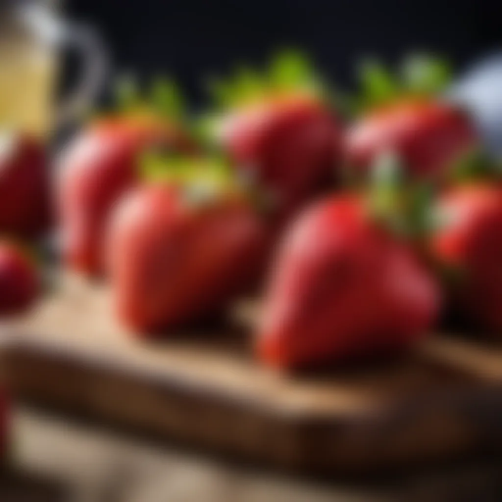 Fresh strawberries on a wooden cutting board