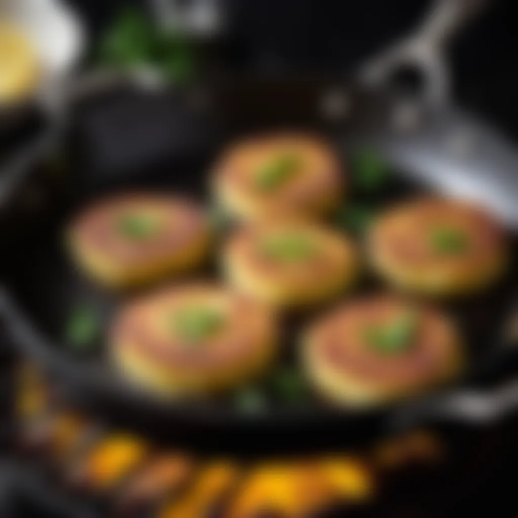 Frying potato cakes in a skillet