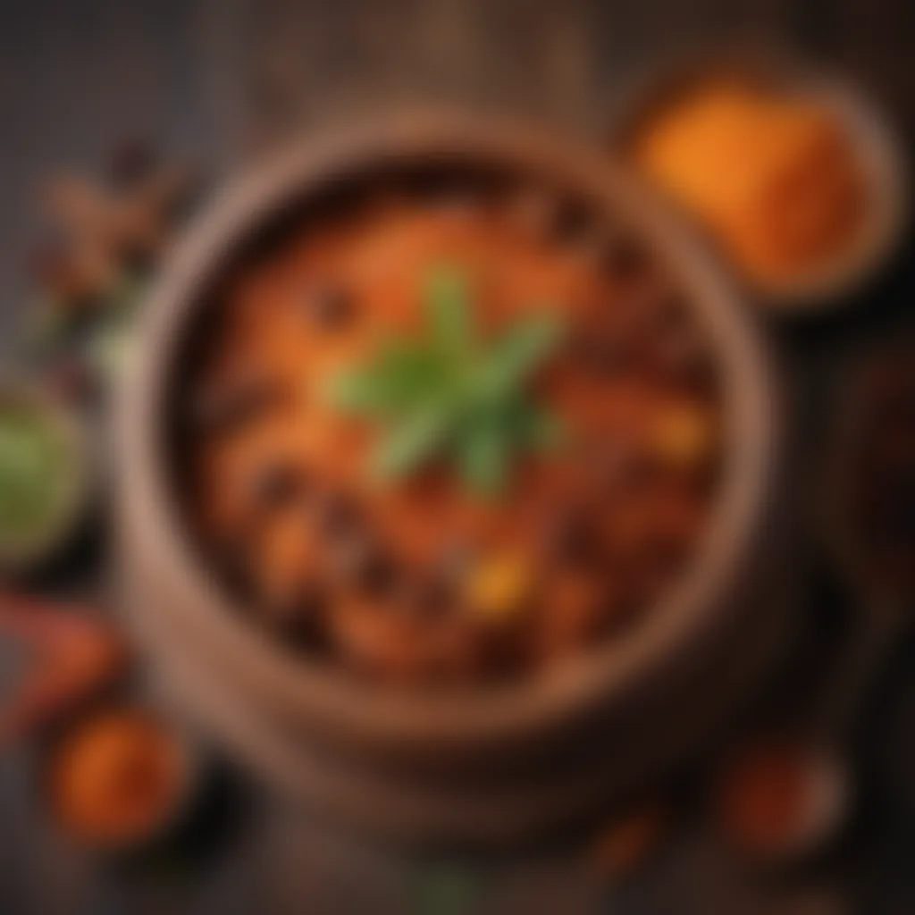 Rich and aromatic spices in a wooden bowl