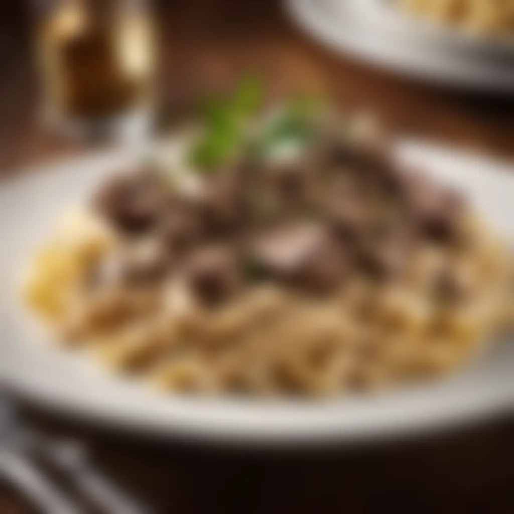 Garnished Beef Stroganoff Dish