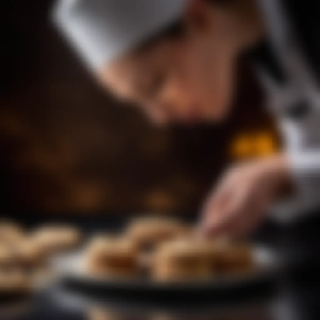 Elegant pastry chef delicately garnishing a batch of freshly baked cookies