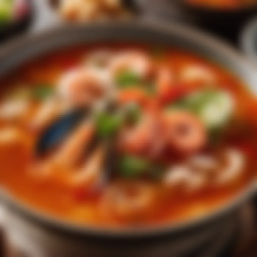 Garnishing Korean Spicy Seafood Soup