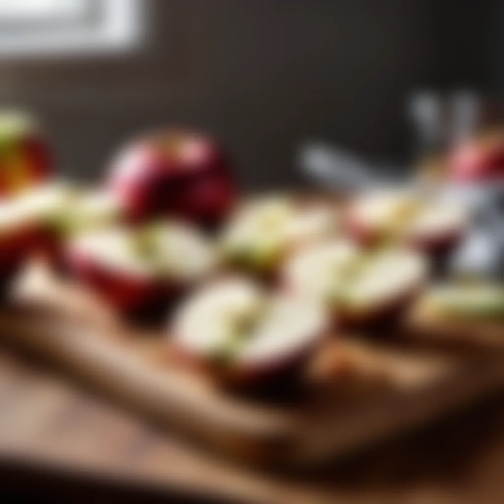 Sliced apples on a cutting board