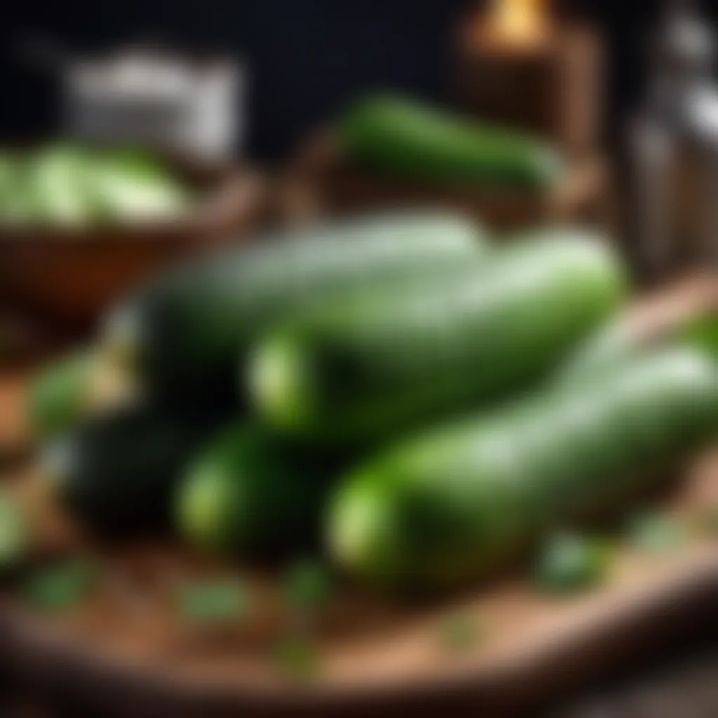 Fresh cucumbers on a wooden cutting board