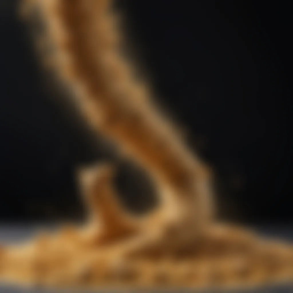 Abstract close-up of ginger powder swirling in the air