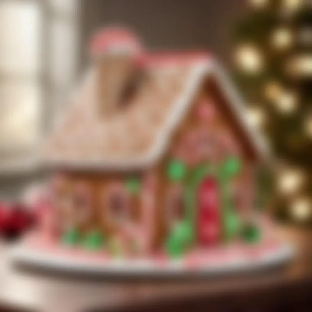 Beautifully decorated gingerbread house with candy cane accents