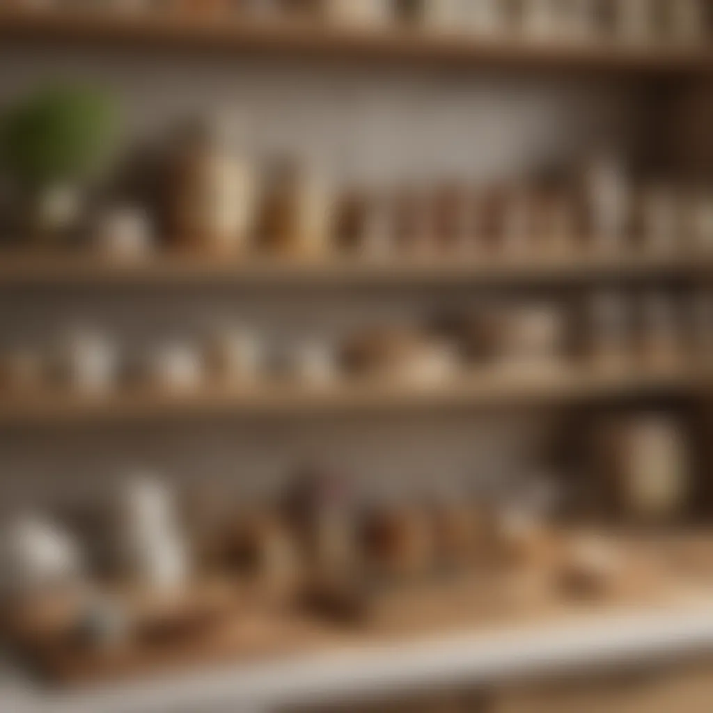 A well-organized kitchen shelf with ginseng tea products and accessories