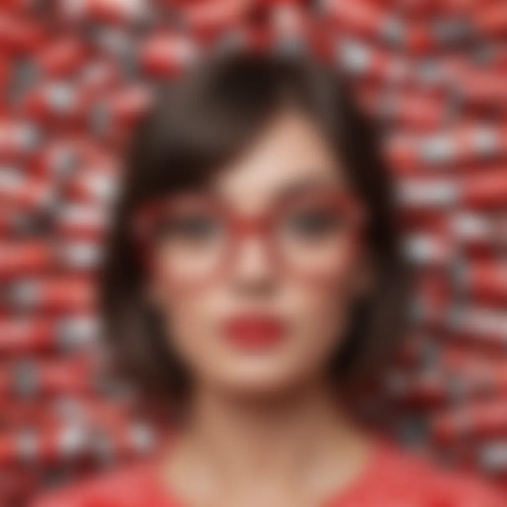 A fashionable individual wearing Coke can-shaped glasses in a trendy setting.