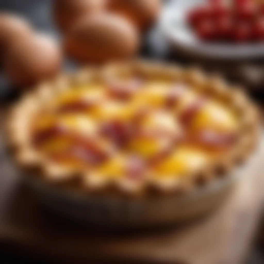 Golden-brown egg and bacon pie