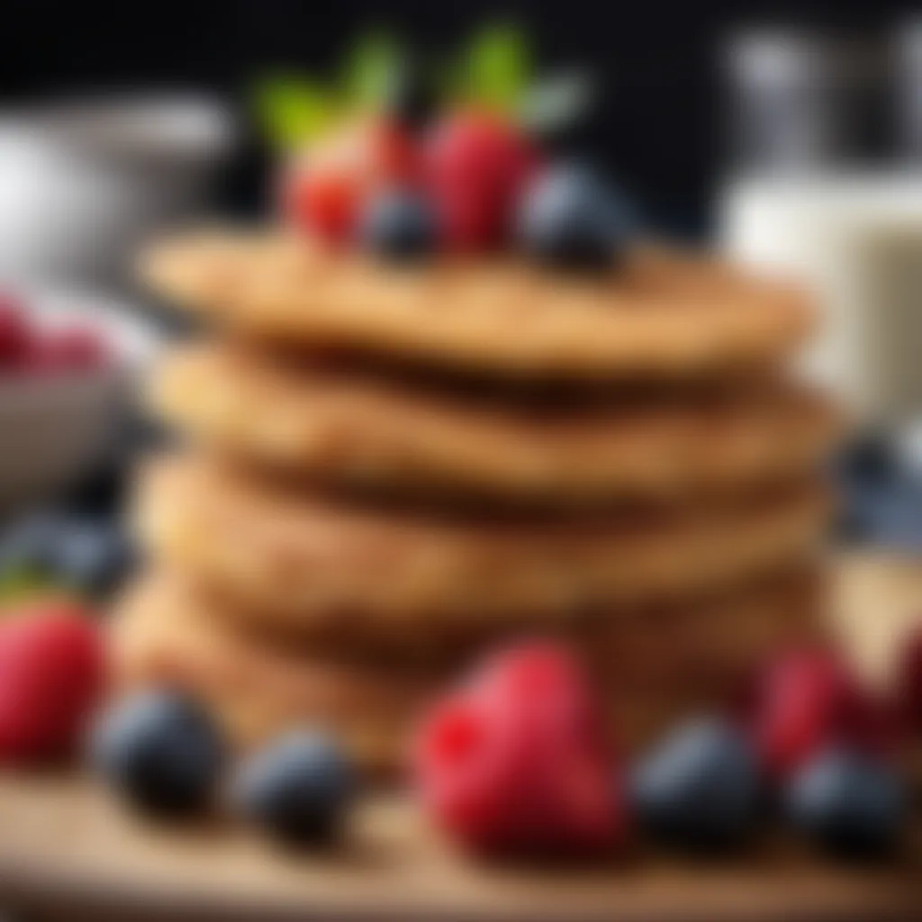 Stack of golden flapjacks with fresh berries on top