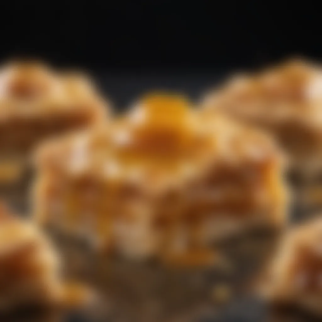 Golden honey drizzle on baklava