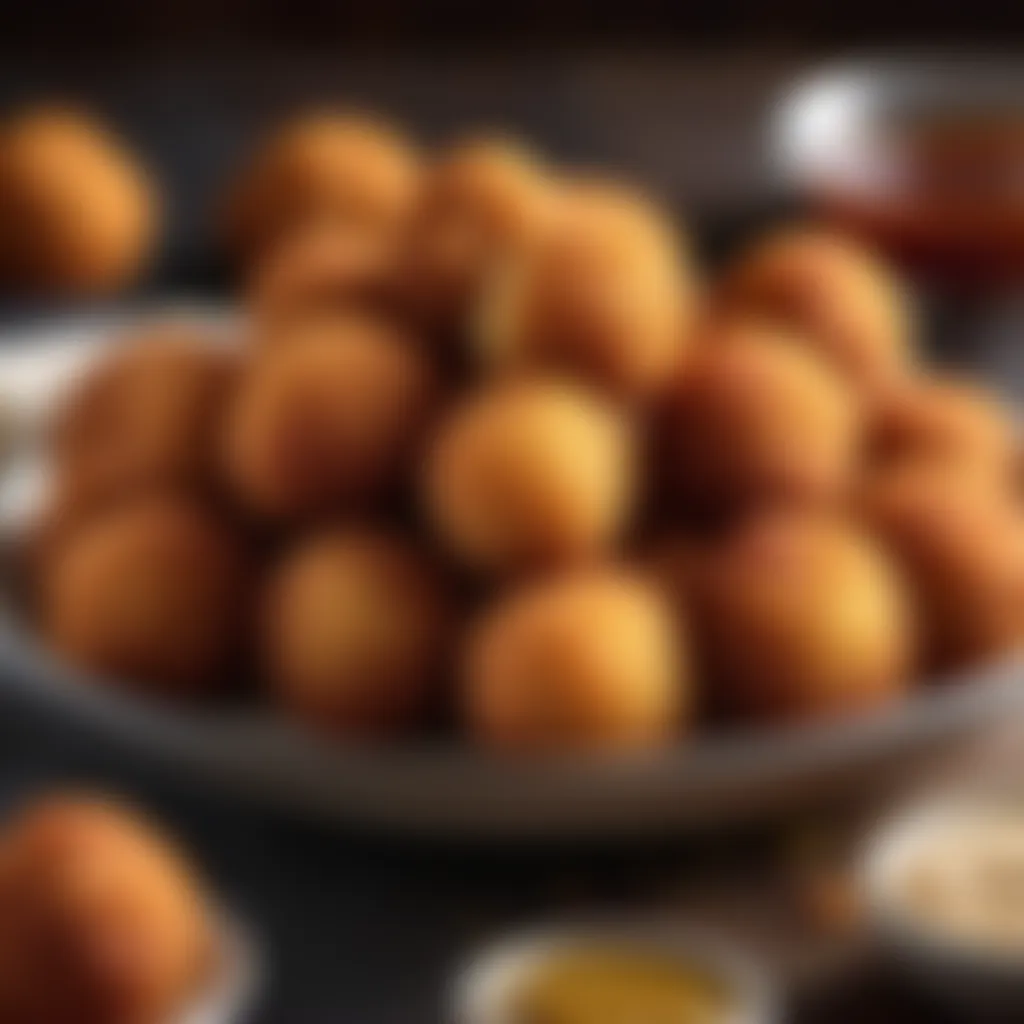 Golden hush puppies served with dipping sauce