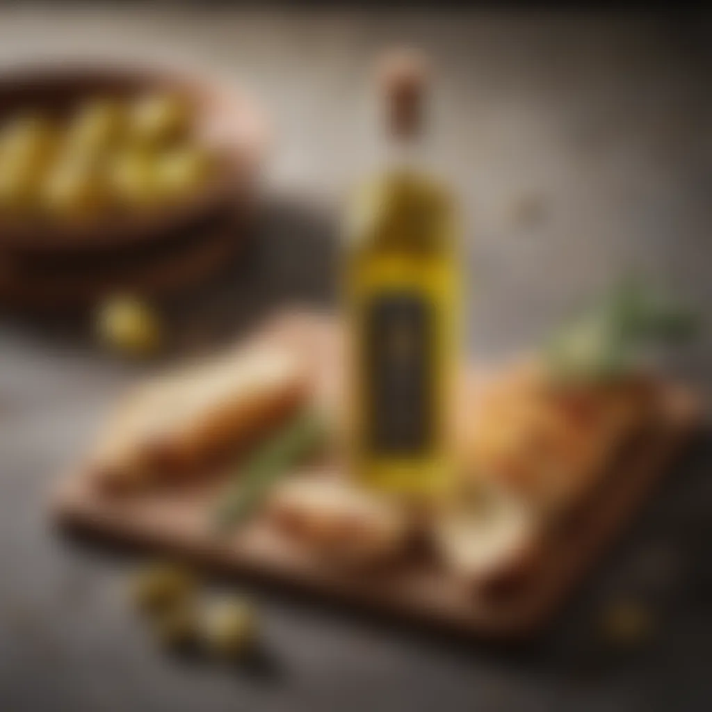 Exquisite Cold-Pressed Olive Oil Golden olive oil in an elegant glass bottle
