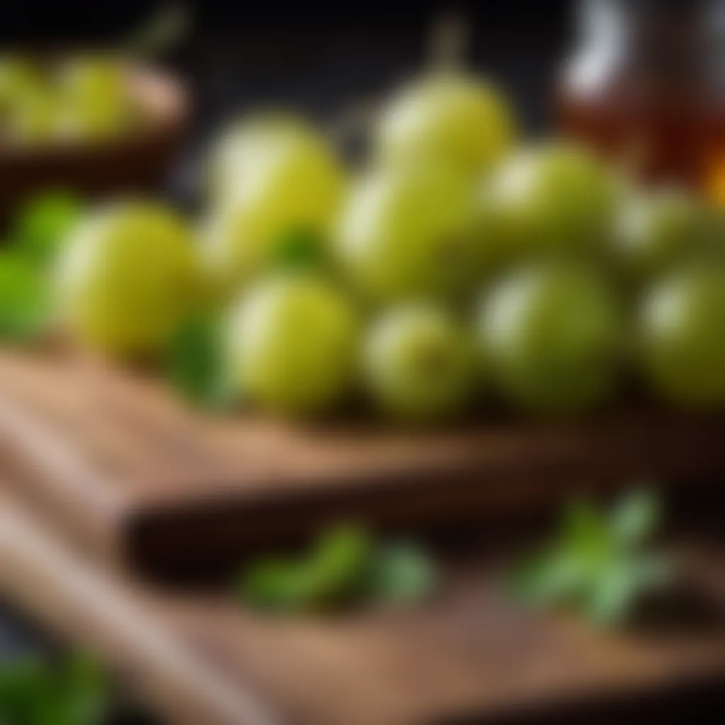 Gooseberries on a wooden cutting board