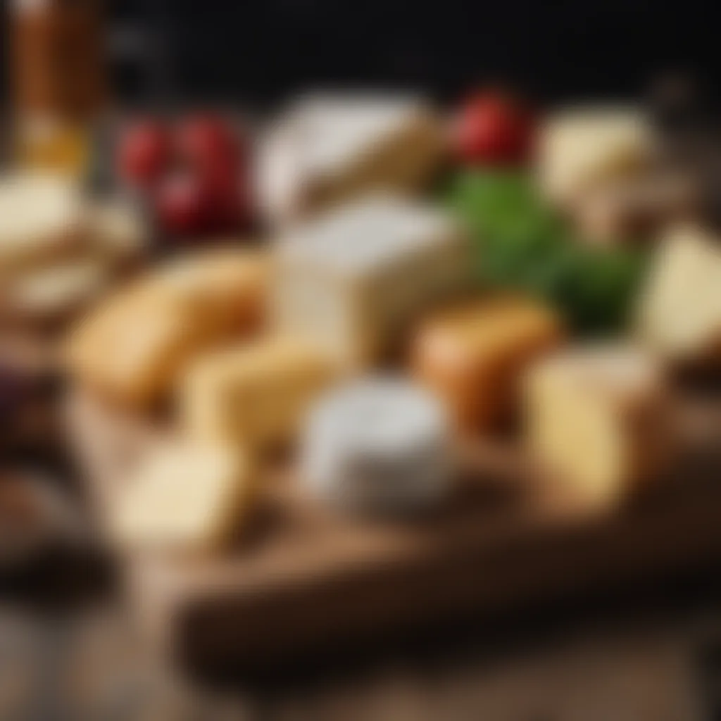 Artisanal Aged Cheese Assortment Gourmet selection of aged cheeses on a wooden board