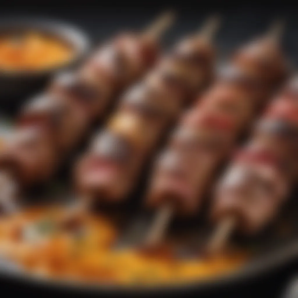 Saffron-Infused Marinade for Gourmet Lamb Shish Kebabs Gourmet lamb shish kebabs with saffron-infused marinade