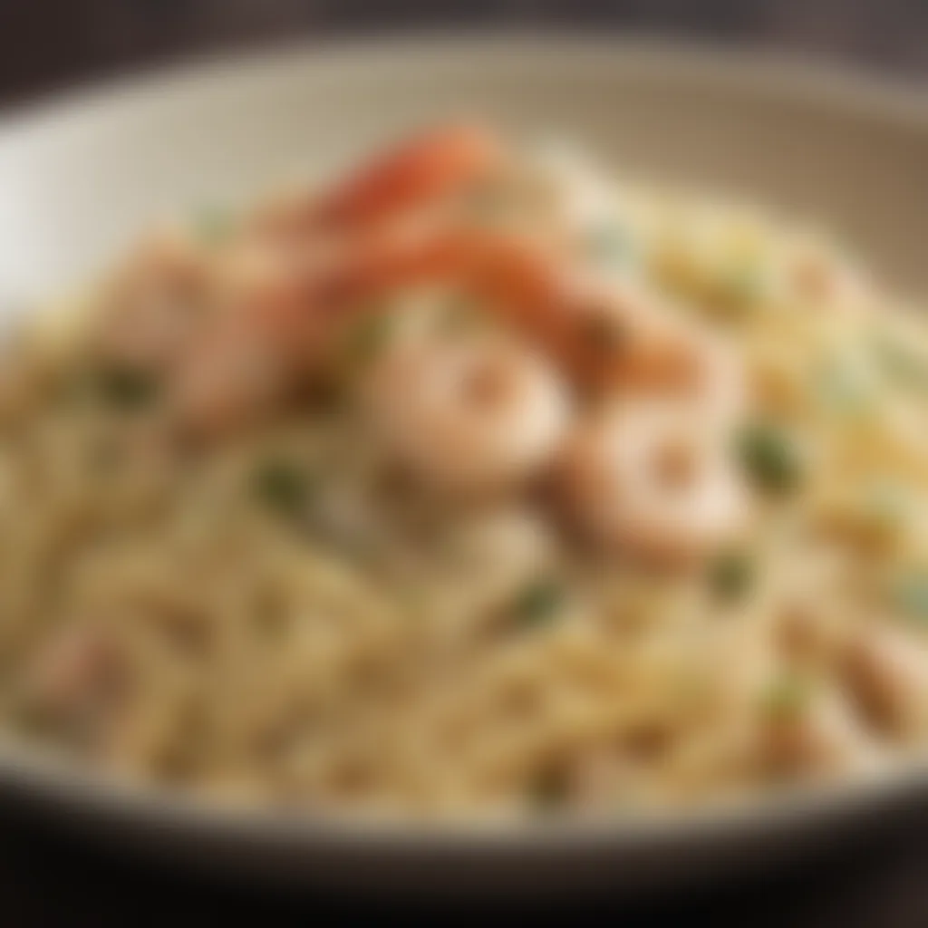 Gourmet shrimp alfredo dish with a twist of lemon zest