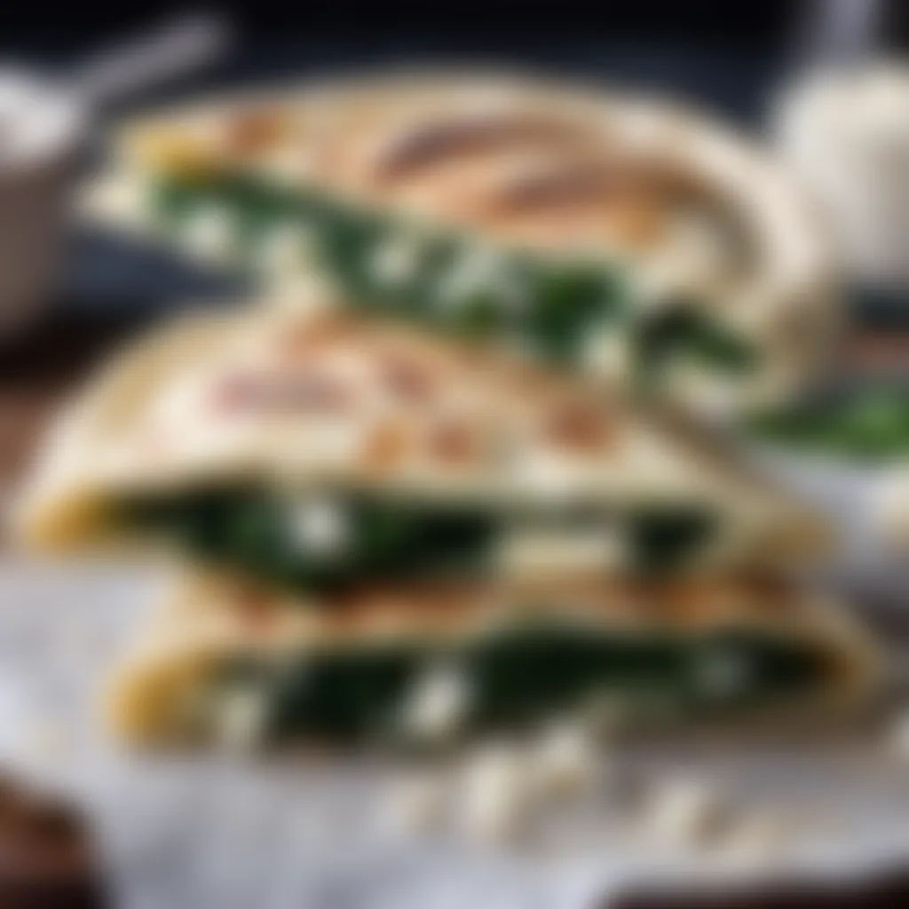 Freshly made gozleme with spinach and feta cheese Freshly made gozleme with spinach and feta cheese