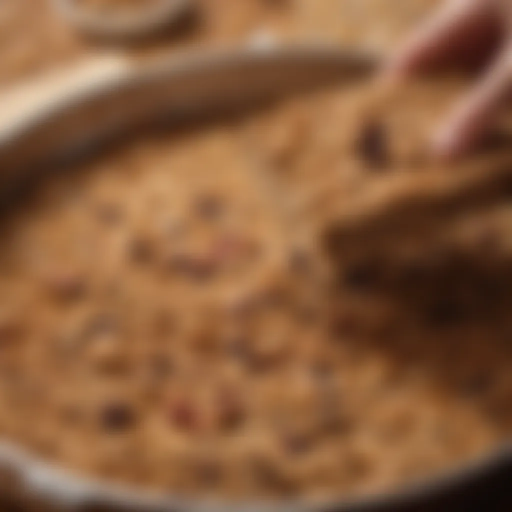 Homemade granola bar mixture being pressed into a pan