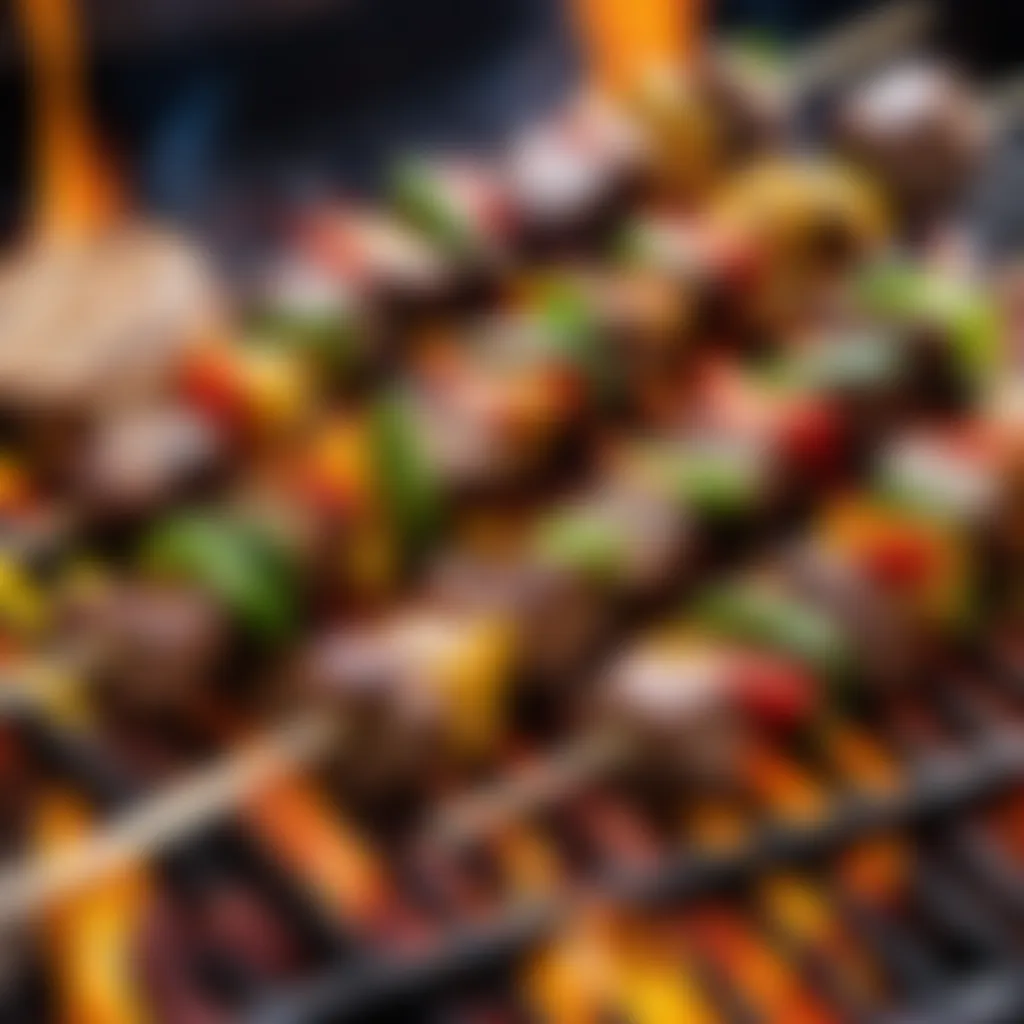 Grilled kofte skewers on a barbecue