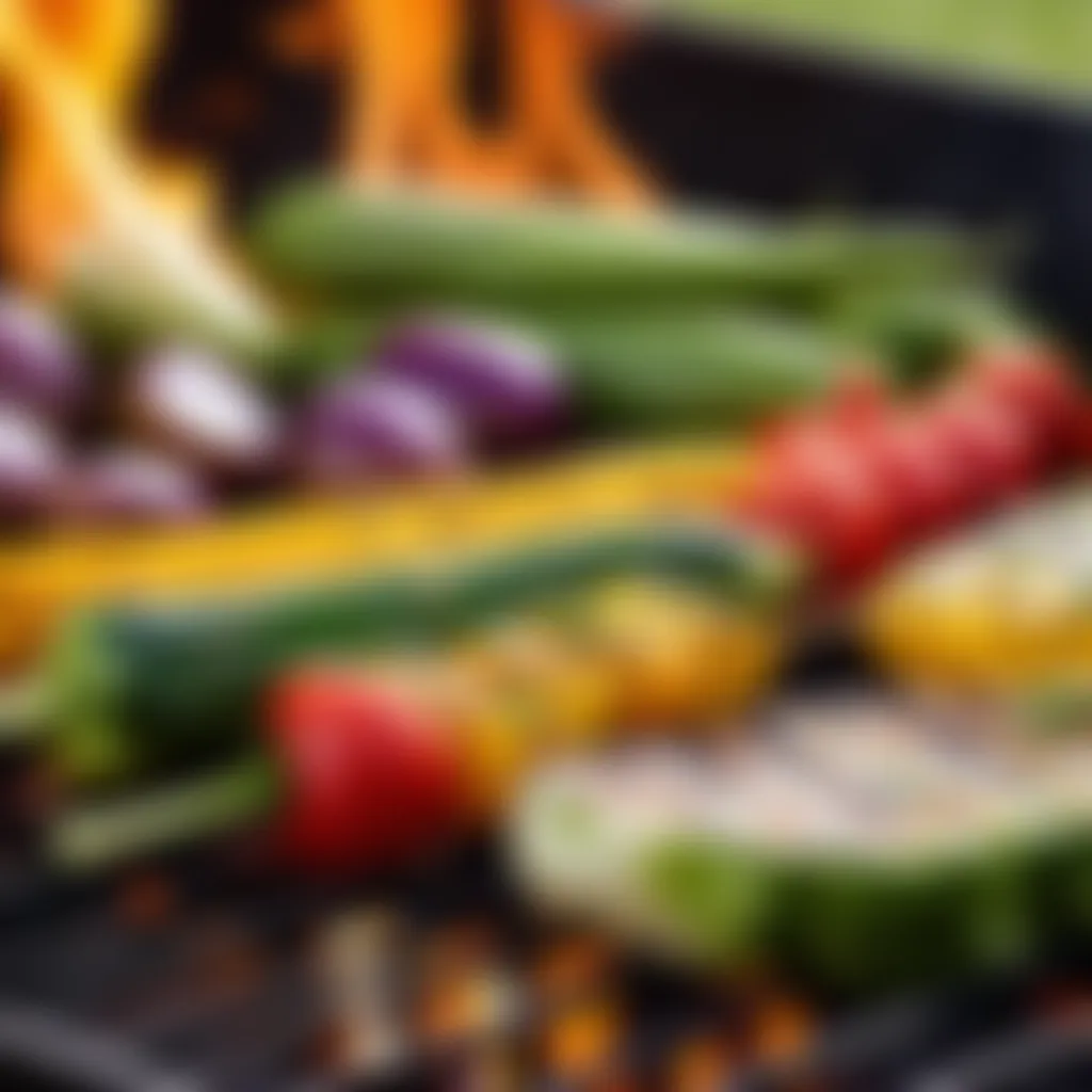 Fresh vegetables being grilled over an open flame