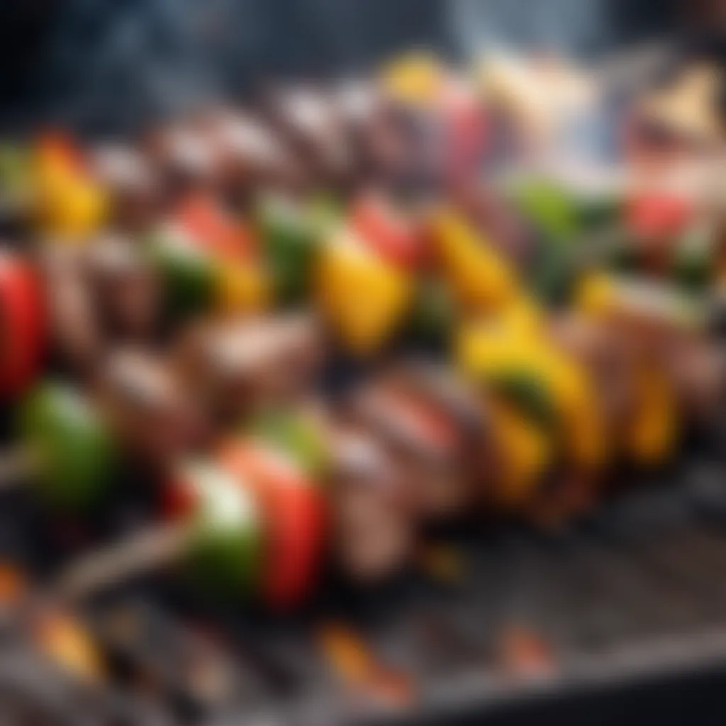 Grilling kebabs on a hot barbecue