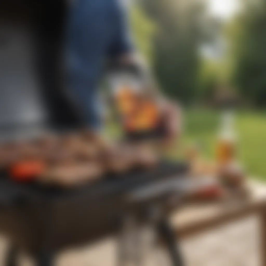 Grilling setup with Bluetooth thermometer app on smartphone