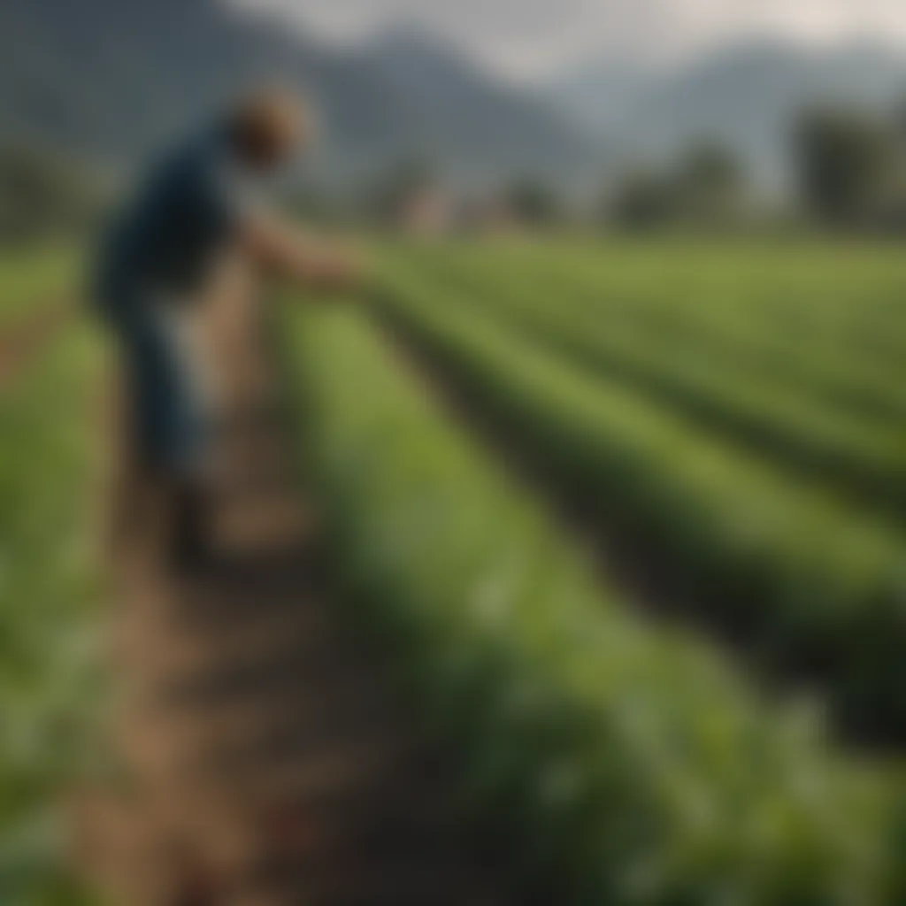 Farmers cultivating guerito peppers in a lush agricultural landscape