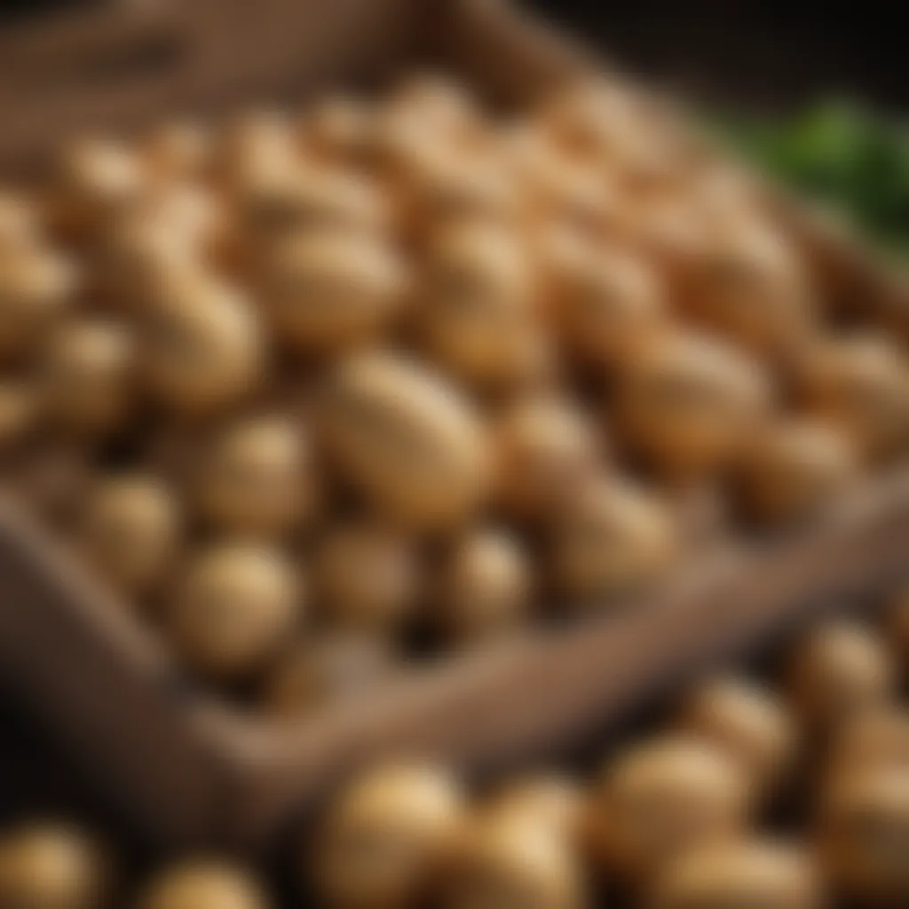 Freshly harvested potatoes in a wooden crate