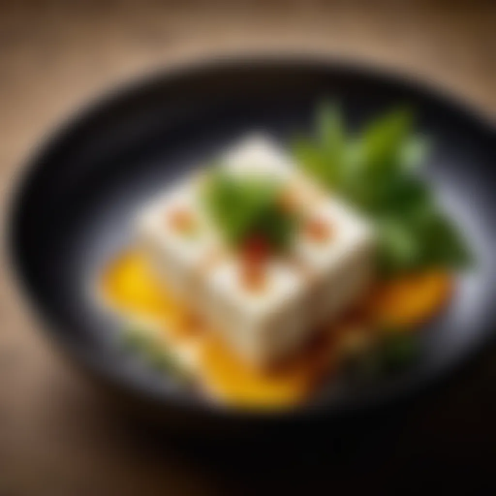 Garnishing agedashi tofu with herbs