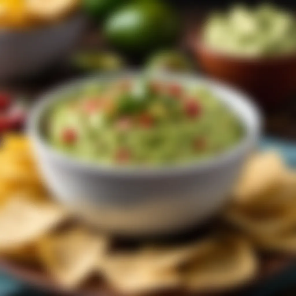 Bowl of homemade guacamole with tortilla chips