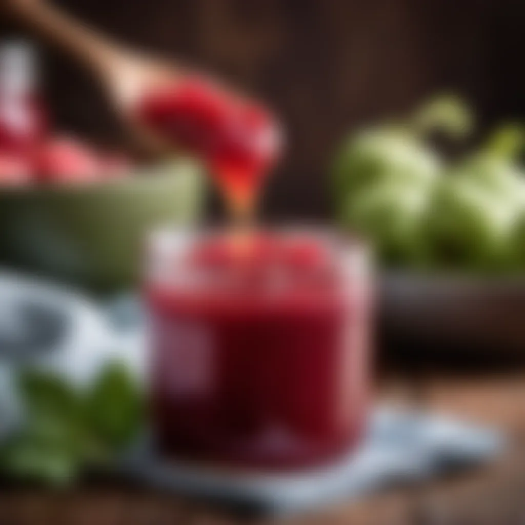 Homemade Rhubarb Jam on a Wooden Spoon Homemade rhubarb jam on a wooden spoon