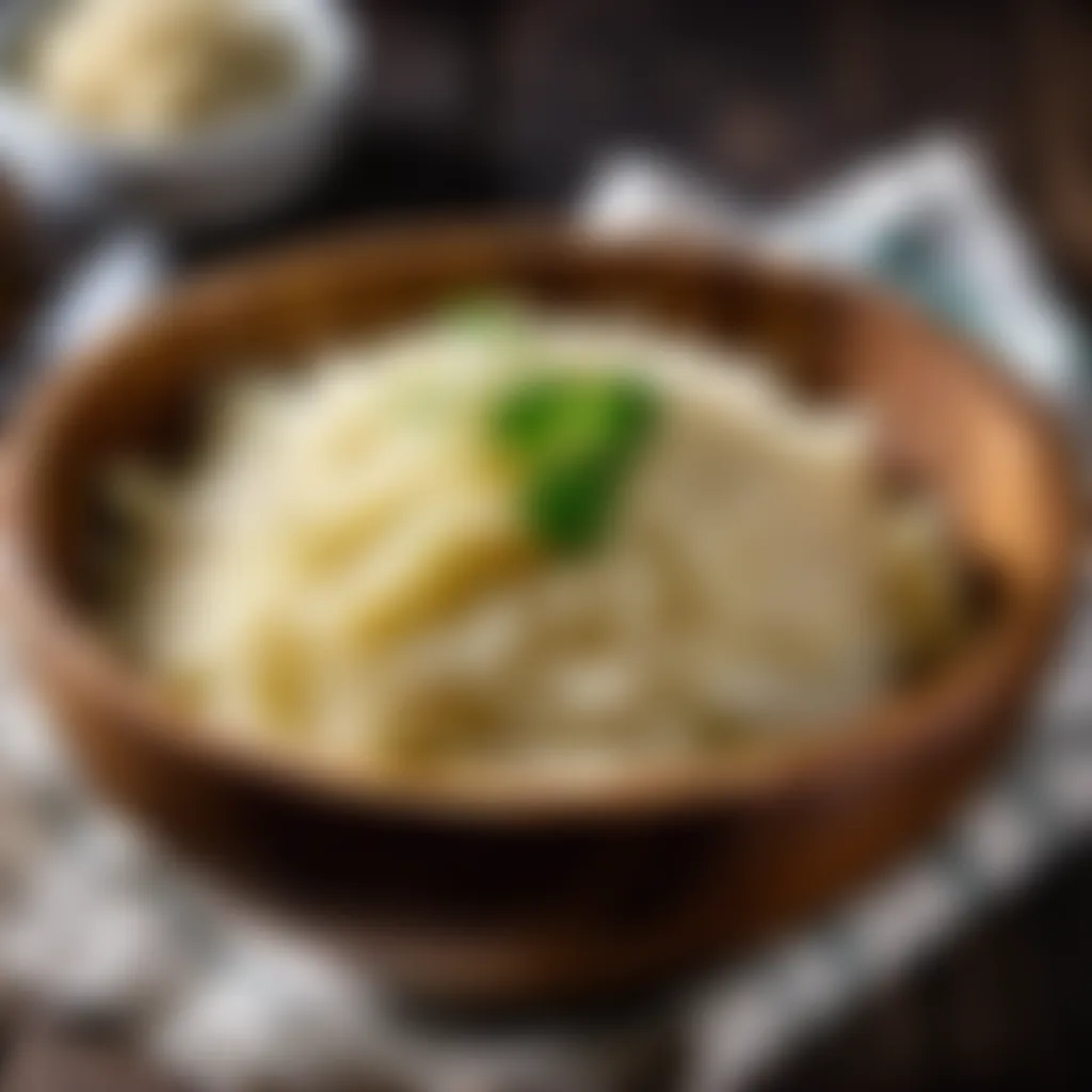 Freshly made sauerkraut in a wooden bowl