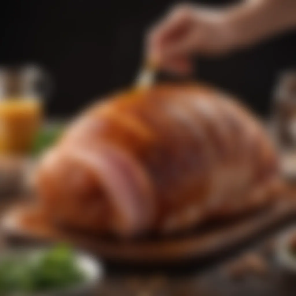 Honey and spice mixture being brushed onto a ham