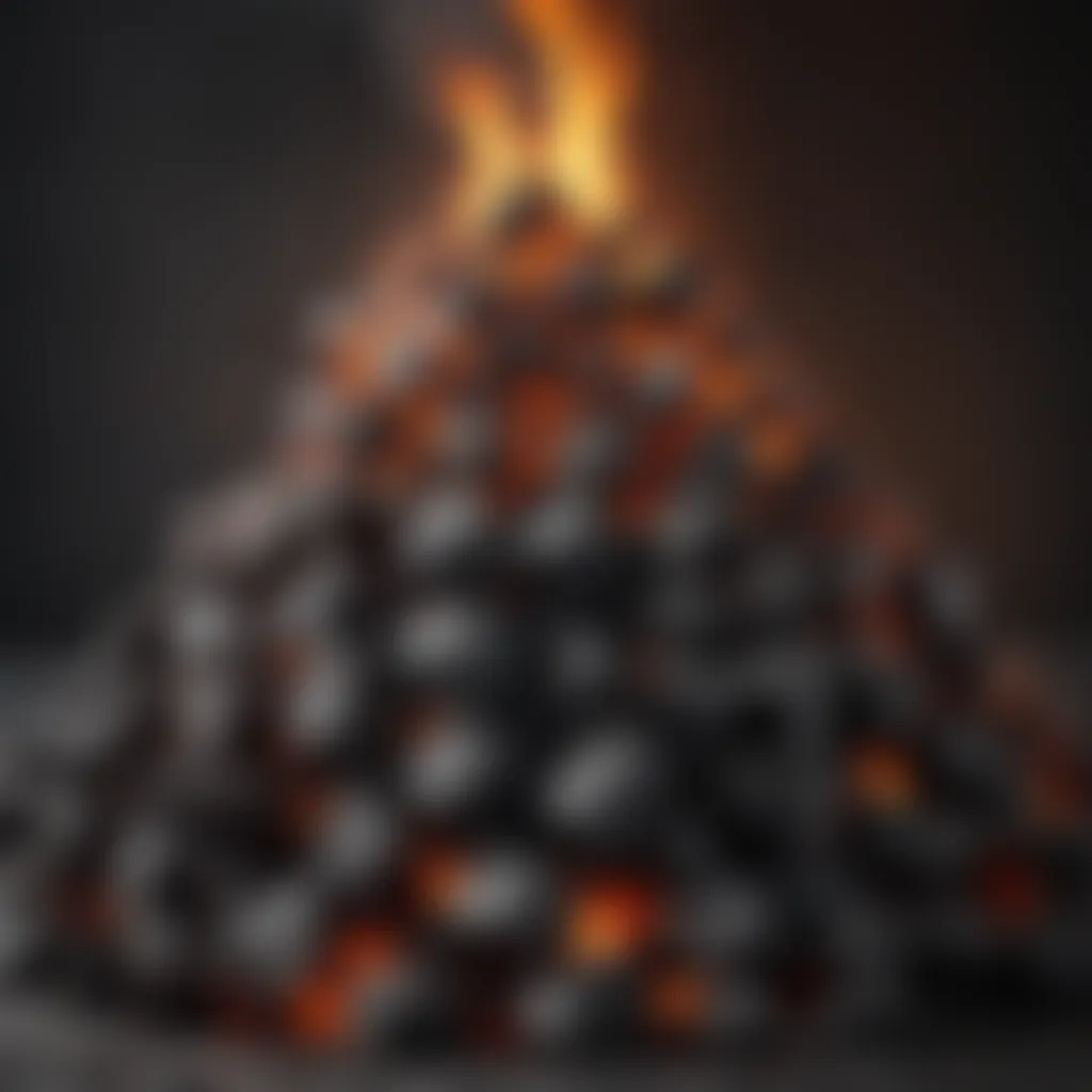 A well-arranged pile of charcoal ready for ignition