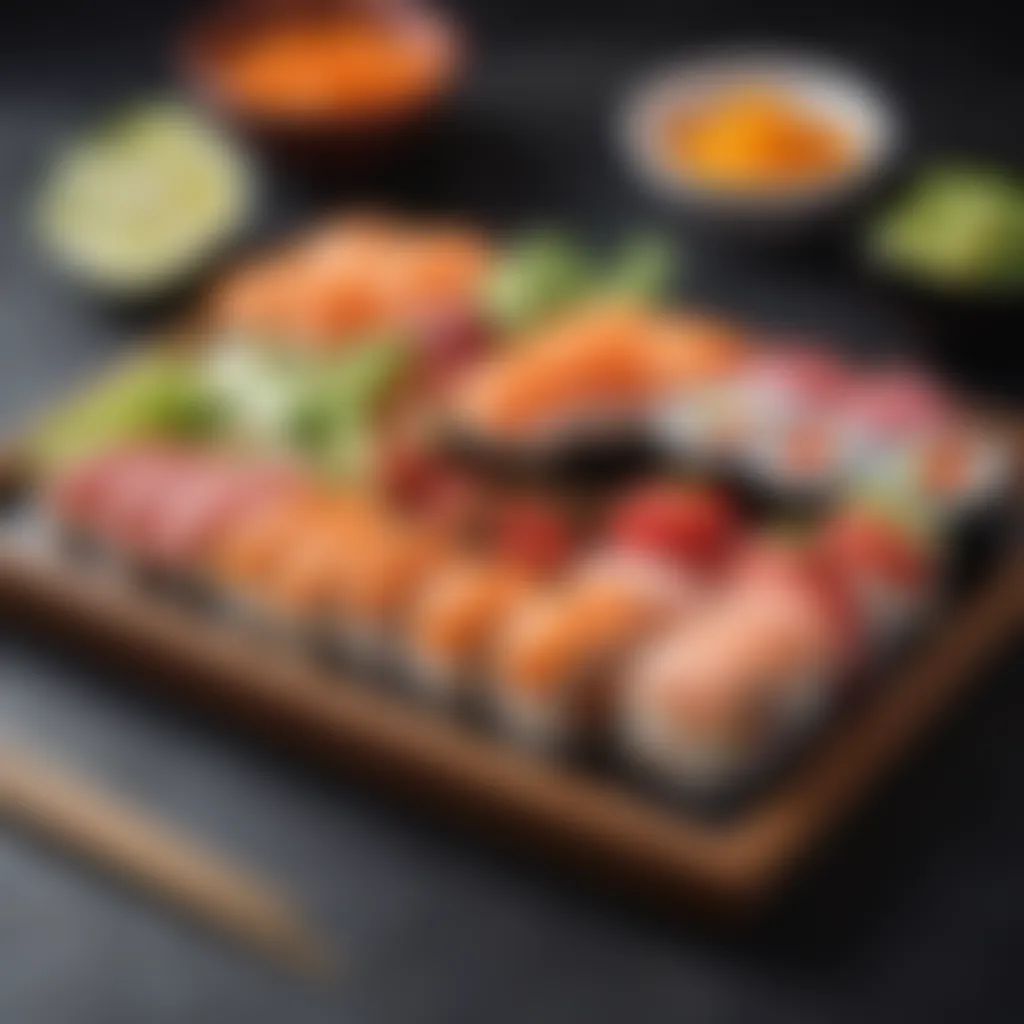 Elegant sushi platter served with garnishes