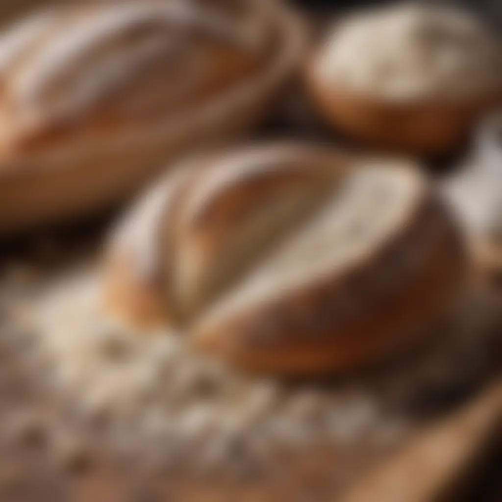 Close-up view of fresh flour and water, essential ingredients for sourdough