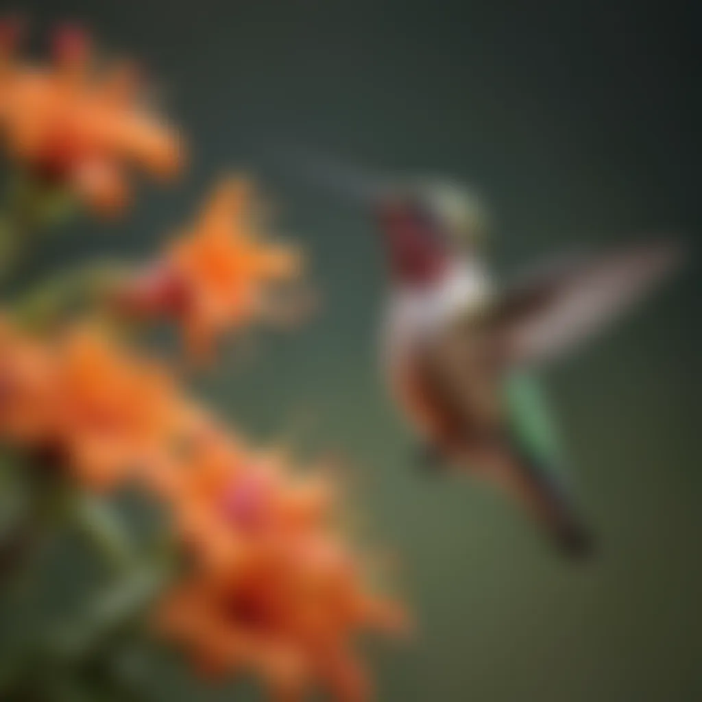 Close-up of a hummingbird feeding on a flower's nectar