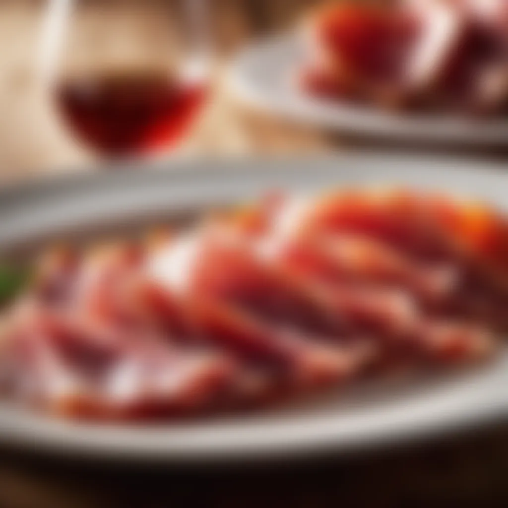 A plate of sliced Iberico ham