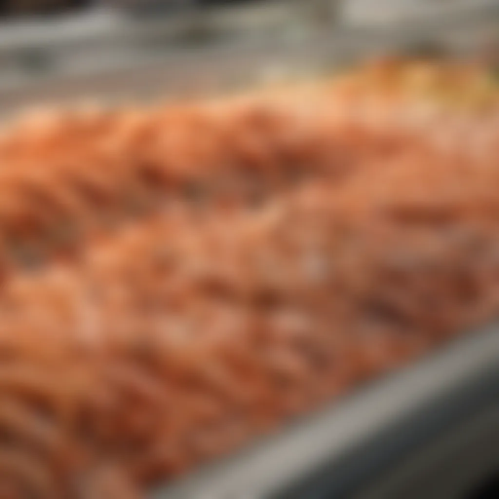 A supermarket seafood section filled with assorted shrimp products, highlighting consumer choices and pricing.