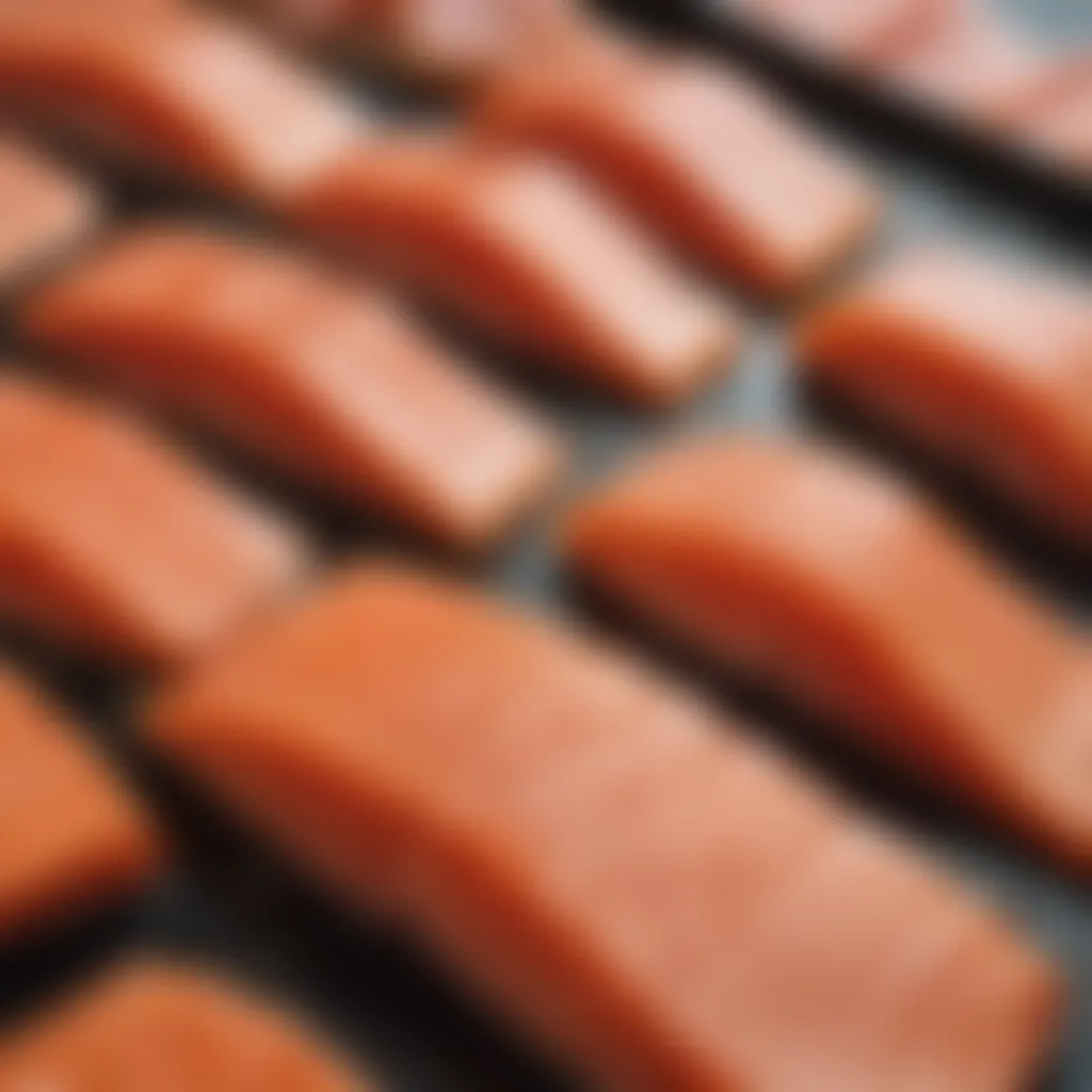 Fresh salmon fillets on display