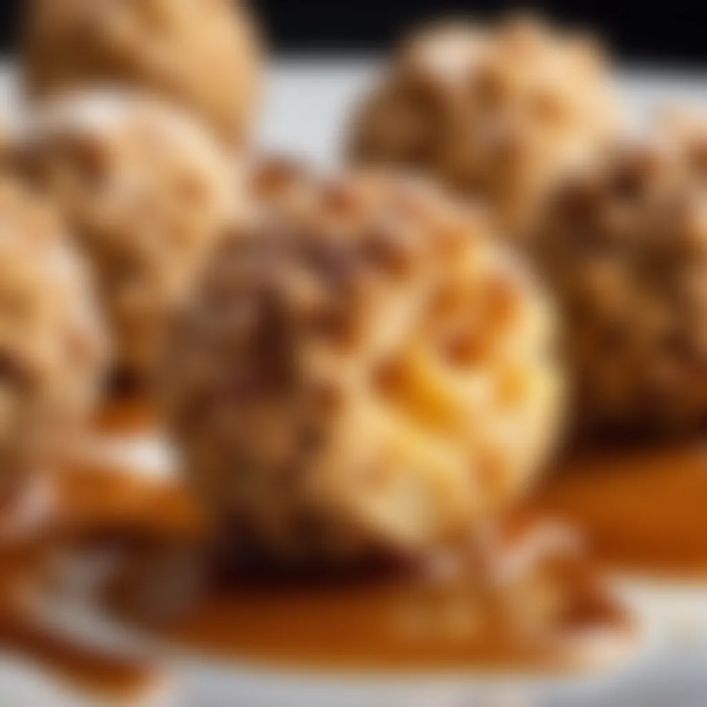 Close-up of apple crisp cheese balls garnished with cinnamon powder