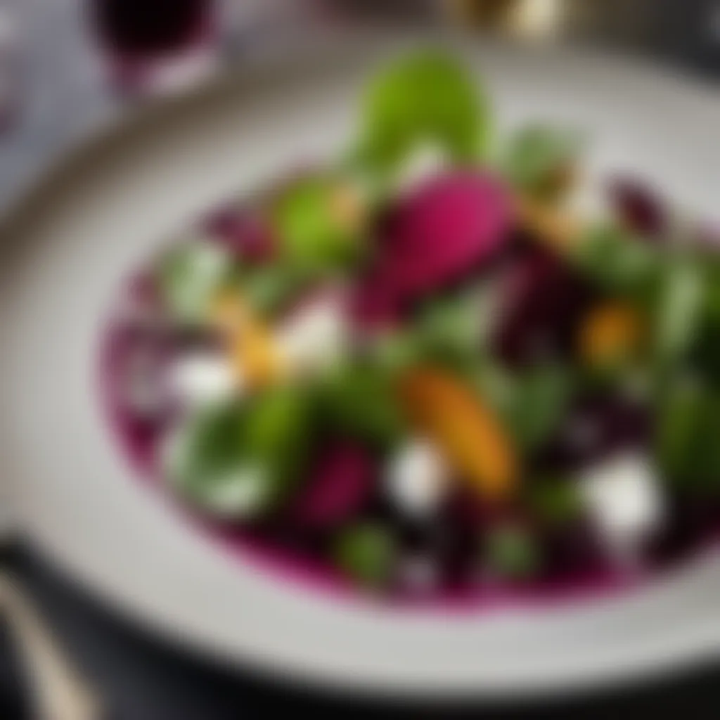 Illustration of a sophisticated beetroot and goat cheese salad